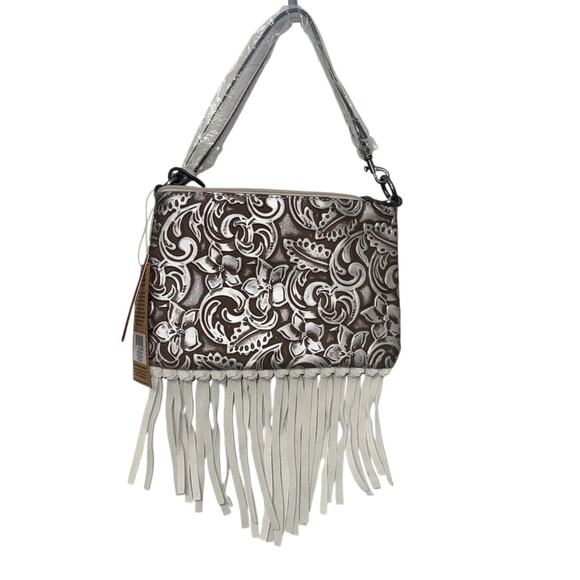 NWT! Justin Women's White Western Fringe Convertible Mini Shoulder Wristlet Bag - Picture 2 of 6